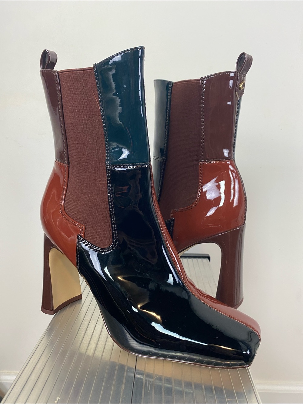 Circus by Sam Edelman Elle Black and Brown Patent Colorblock Ankle Boots
